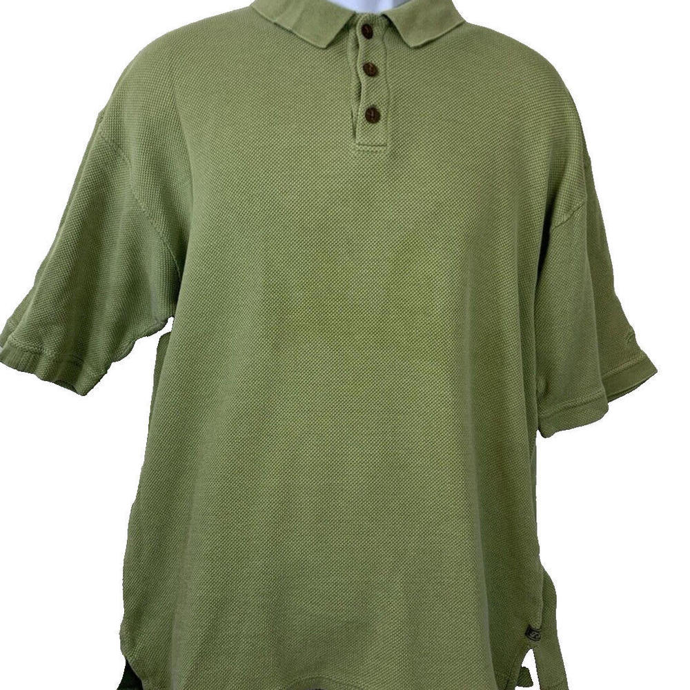 VTG Tommy Bahama Polo Shirt Men's Size XL Green Silk Cotton Texture Short Sleeve